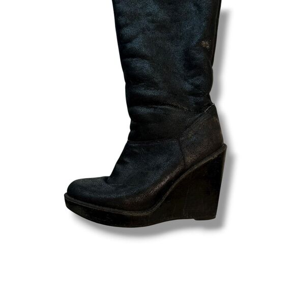 MICHAEL Michael Kors Calista Knee-High Platform Wedge Boots Faux Suede Faux Fur - Picture 5 of 9